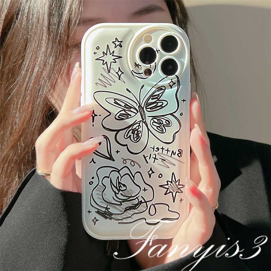 Redmi A1 10C 10A 10 9 9A 9C 9T Note 11s 11 10s 10 9s 9 8 Pro Xiaomi Poco X4Pro X3Pro Mi 11 Lite 11T 10TPro 12Pro Black Line Butterfly Phone Case TPU Soft Cover