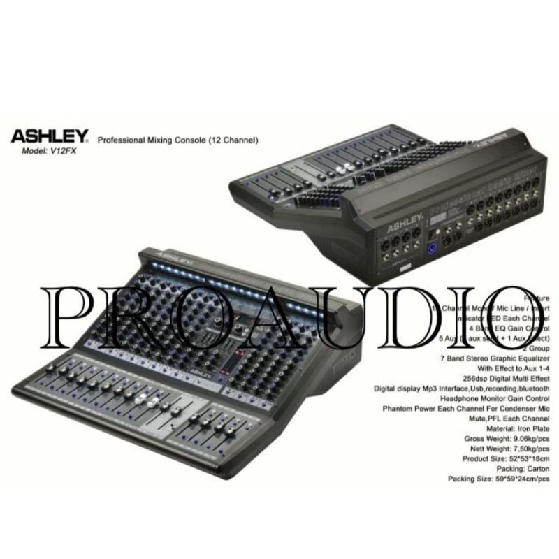 Mixer Ashley V12Fx v12fx Professional 12 Channel Original