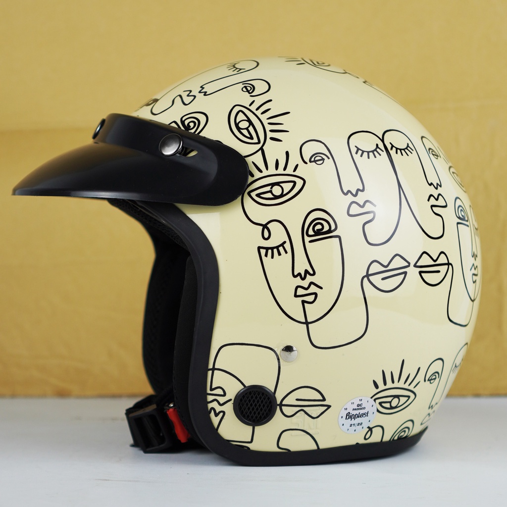 Helm Retro Bogo Dewasa Pria Wanita SNI Motif Facesline Terbaru