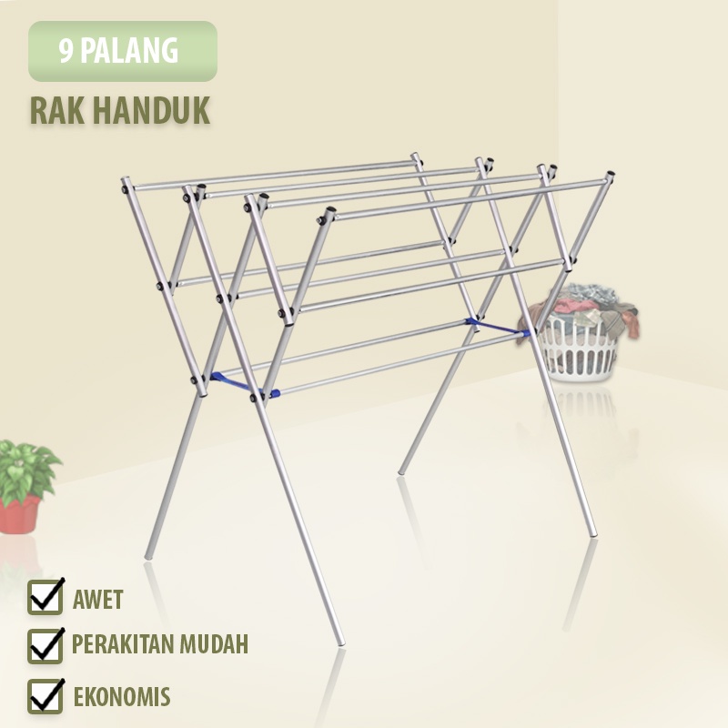 Jemuran Pakaian Rak Handuk Aluminium Berkualitas Bisa Dilipat