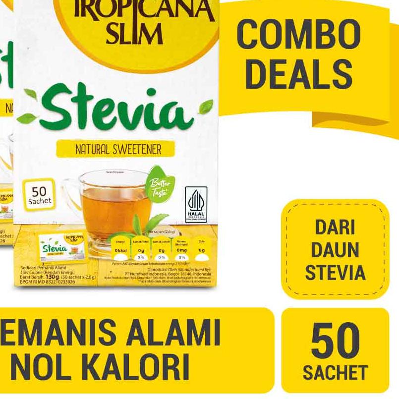 

☁ Twin Pack - Tropicana Slim Sweetener Stevia 50 sachet - Pemanis Alami untuk Batasi Gula ℮