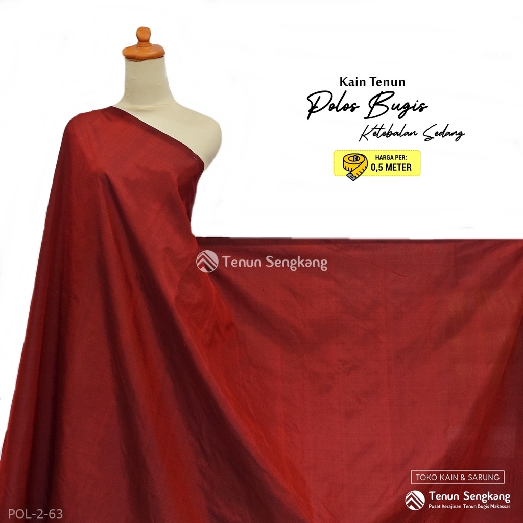 Kain Tenun Polos Ketebalan Sedang Bahan Viscose Rayon Sutra Bugis Makassar Marun - Tenun Sengkang PO