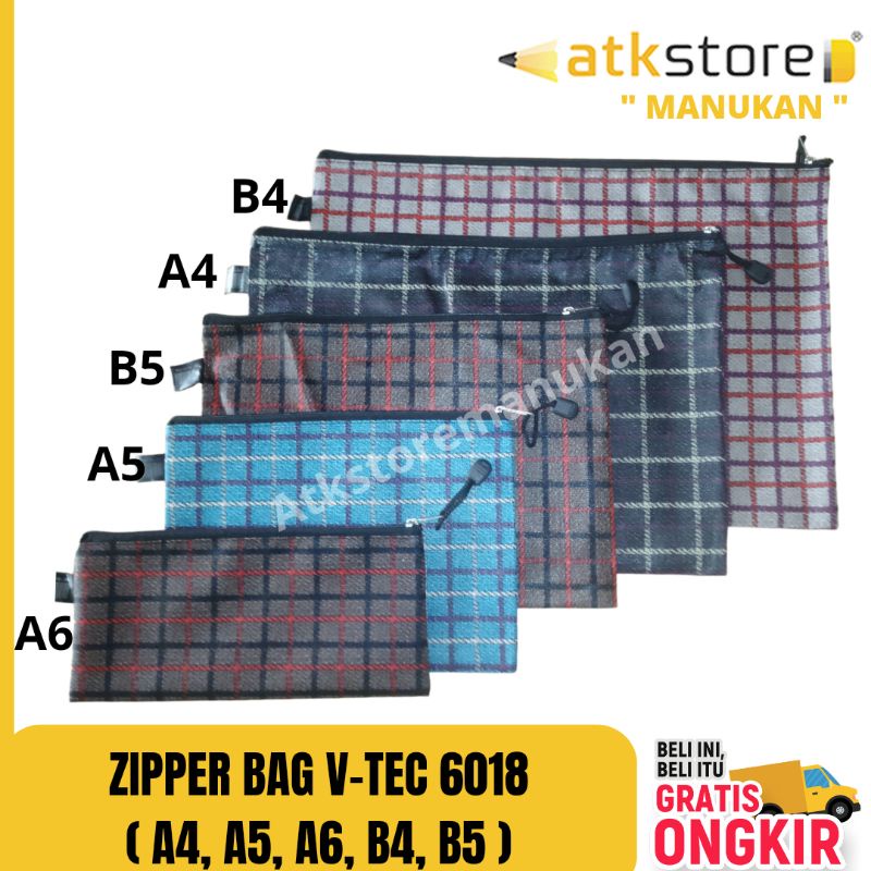 

Zipper Bag V-Tec 6018 A6/A5/B5/A4/B4/ Pouch makeup / tempat pensil / wadah serbaguna