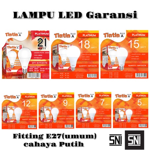 Bohlam LED TinTin Bulat  Platinum Type 5 7 9 12 15 18 Tin Tin Harga Promo