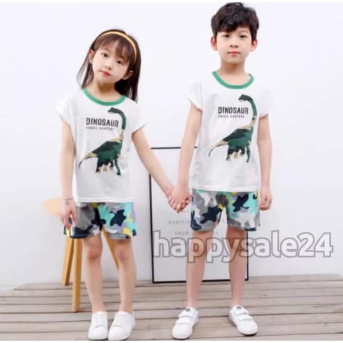 SETELAN BAJU ANAK Import Dinosaurus army untuk anak 2-7 tahun bisa cod