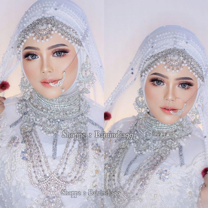 Bisa Cod promo Set kalung pengantin india mewah GOLD SILVER MERAH  /perhiasan india/kalung india