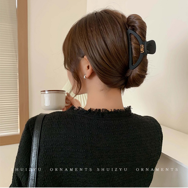 Korea Hitam Besar Klip Rambut Perempuan Ponytail Hair Clip Busana Sederhana Surat Hiu Klip