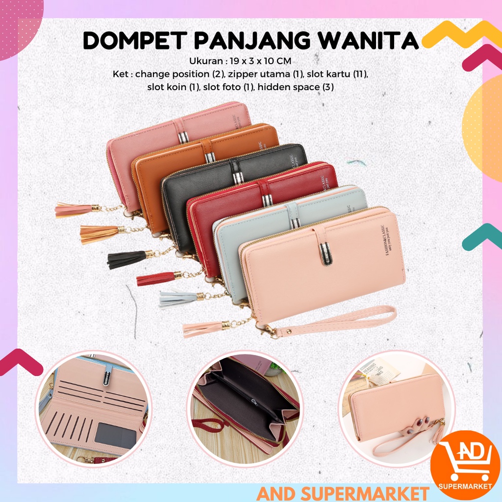 AND / COD / Dompet Panjang Wanita Import Dompet Wanita Zipper Dompet Jalan Cewek Kasual Dompet Perempuan Dewasa Murah D86