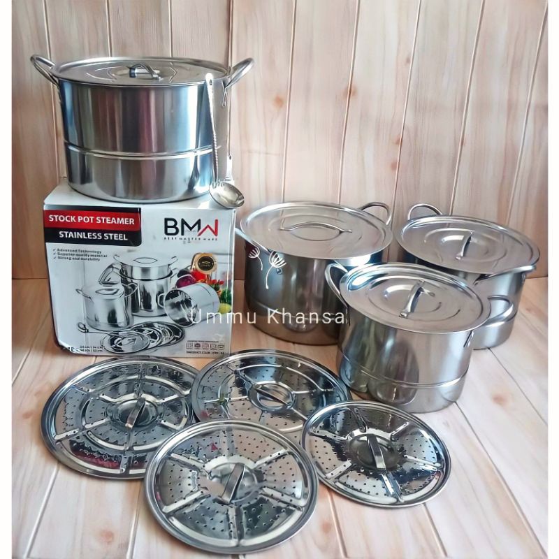 Stock Pot BMW/HC Steamer 4 In 1 Panci Stainless Steel 4 Pcs Panci Set Cookwarr Set BMW Stock Pot Ste