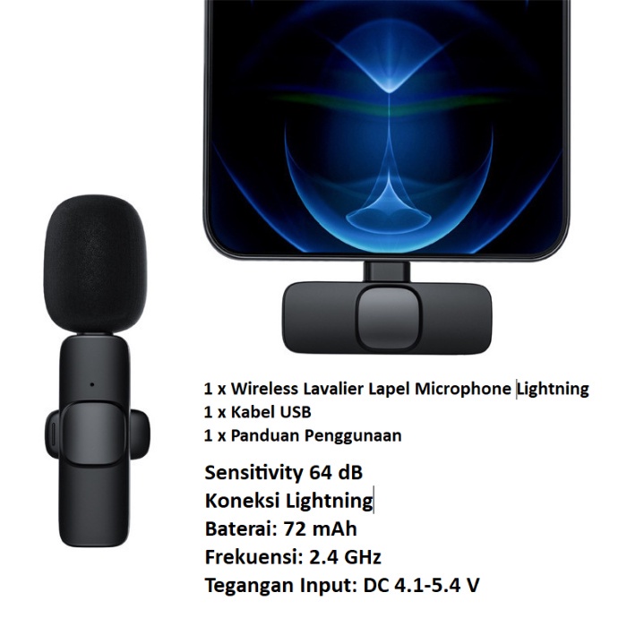 Mic Handphone USB Type C  Lightning Iphone Wireless Mini Microphone Clip On Mikrofon Portable  Lavalier Lapel Dual Live Streaming Recording Podcast VlogTiktok Youtube Noise Reduction-Single Lighting - 2