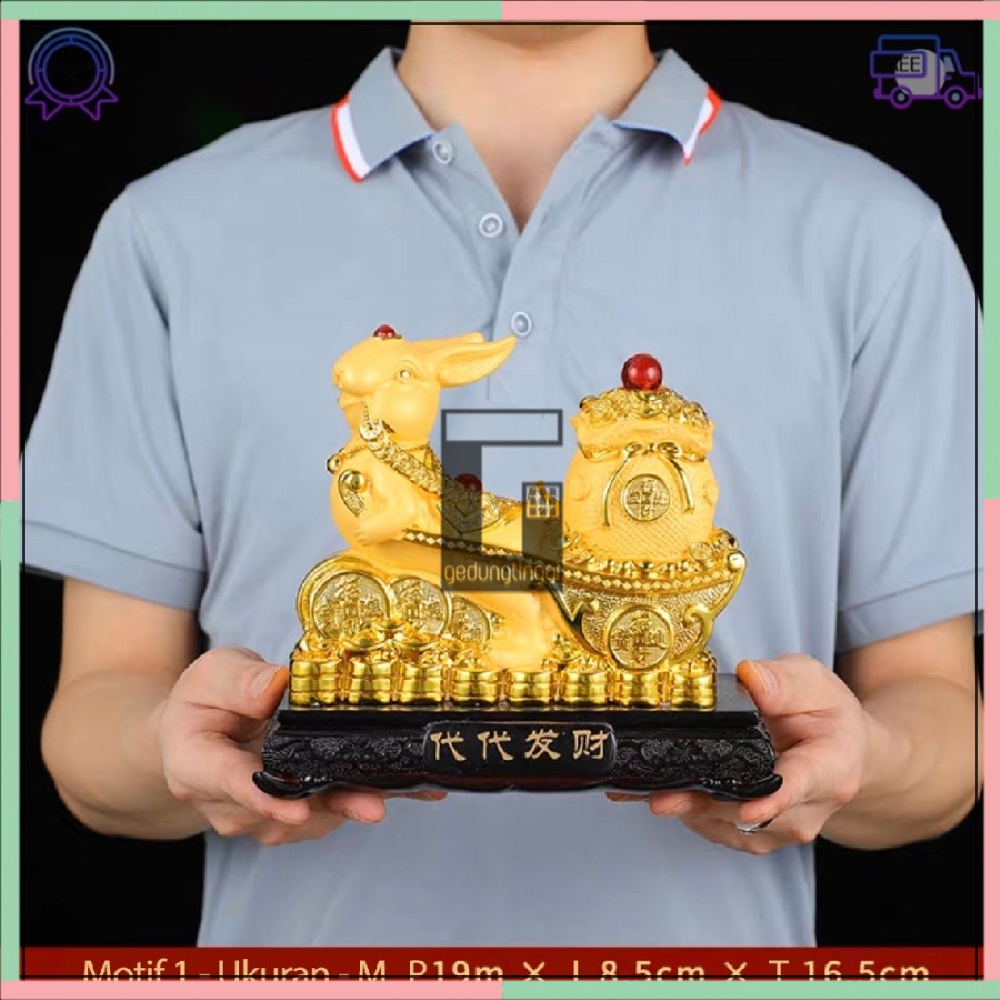 Pajangan Patung Hiasan Dekorasi Kado Hadiah Imlek Sincia Gift Box Fengshui Shio Sio Sheshio Hewan 12 Animal Zodiak Bintang Binatang Hewan Shio Kelinci 2023 Rejeki Keberuntungan Feng Shui Gold Emas Kuningan Doff Tahun Baru Cina China Kecil Mini Besar Jumbo