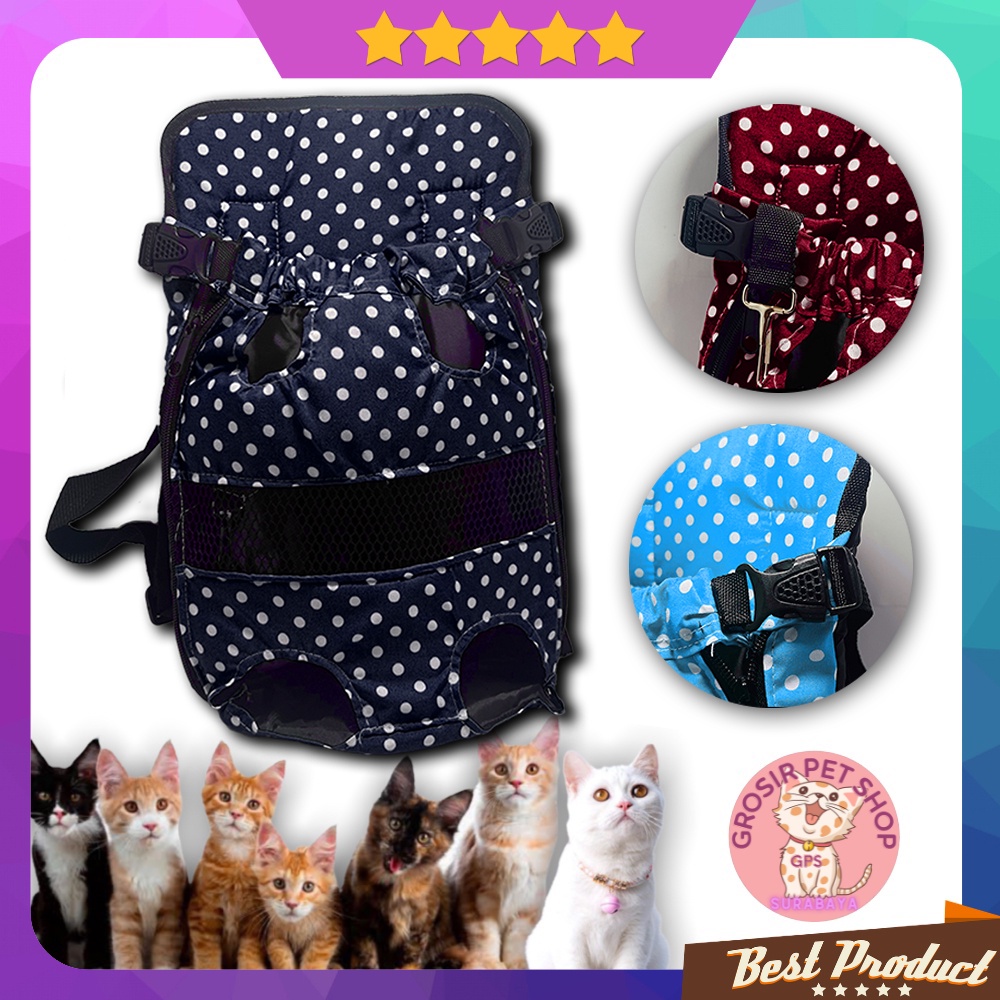 Tas gendongan kucing anjing depan belakang murah motif polkadot / tas gendong kucing size S M L XL