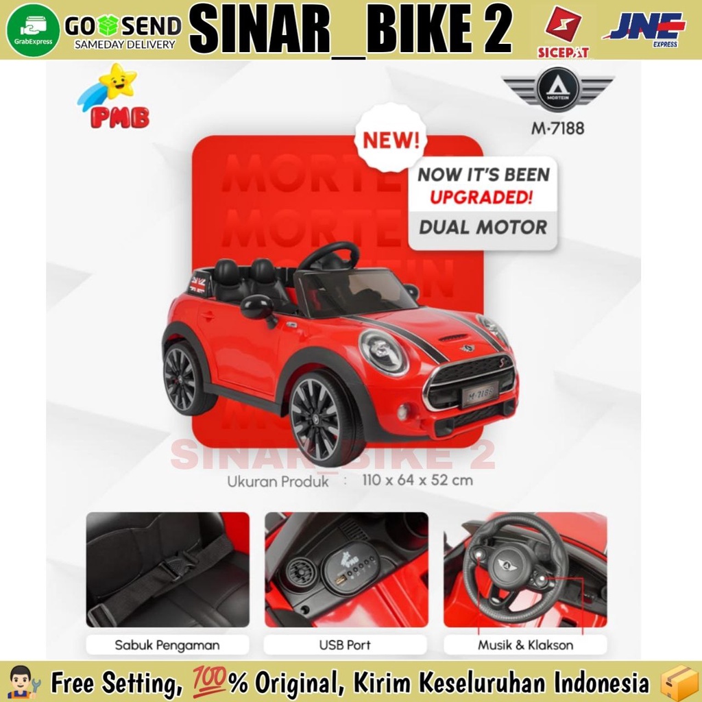 Mainan Mobil Aki Anak Mini COOPER Pmb M-7188 &amp; M-7188 EVA Dual Motor Remote Control