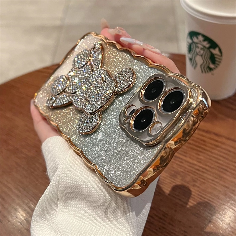 premium Case diamond Beruang 3D Untuk case iPhone 14 pro max plus 12 13 pro max Casing iphone 13 14 plus soft case TPU Transparan Motif  aksesoris bear