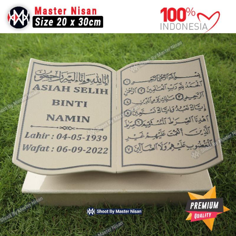 Nisan Makam Islam Bentuk Buku Putih Cream Dudukan Granit Termurah