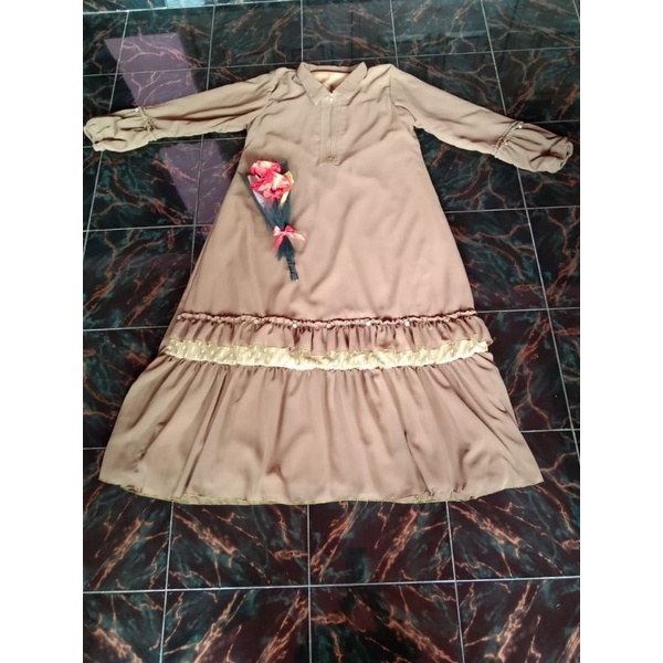 gamis sifon full furing anti nrawang dress remaja dewasa mocca sifon full furing resepsi busui frien