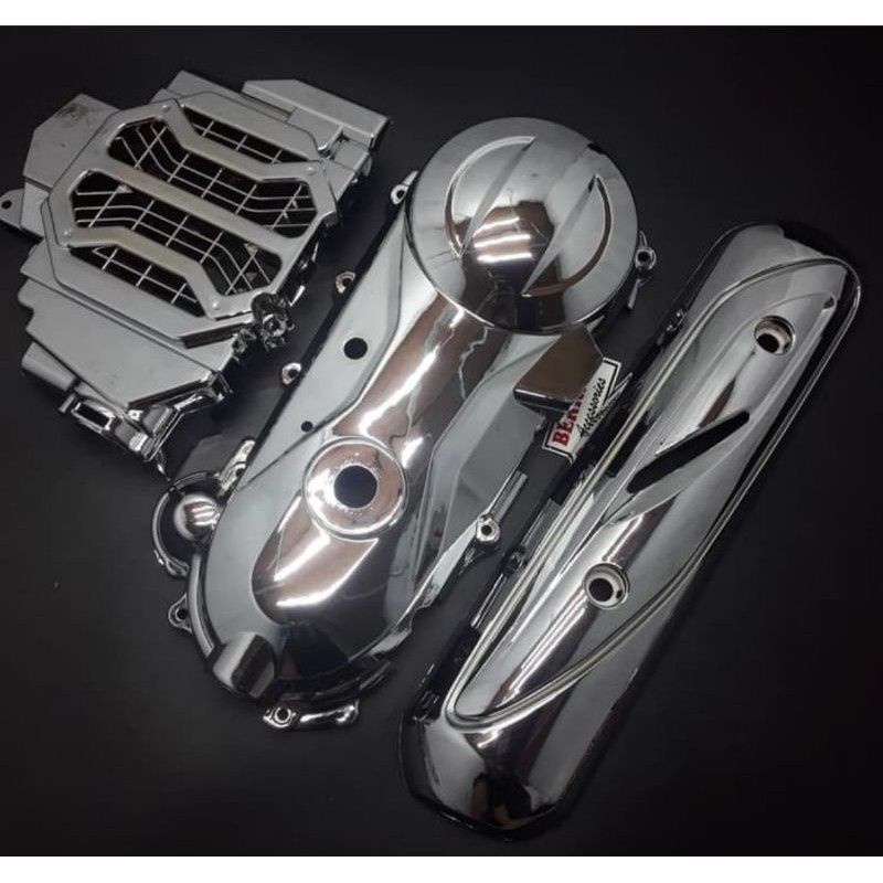 PAKET COVER TUTUP CVT PLUS TUTUP RADIATOR PLUS TUTUP KNALPOT WARNA CHROME MOTOR VARIO 110 KARBU VARI