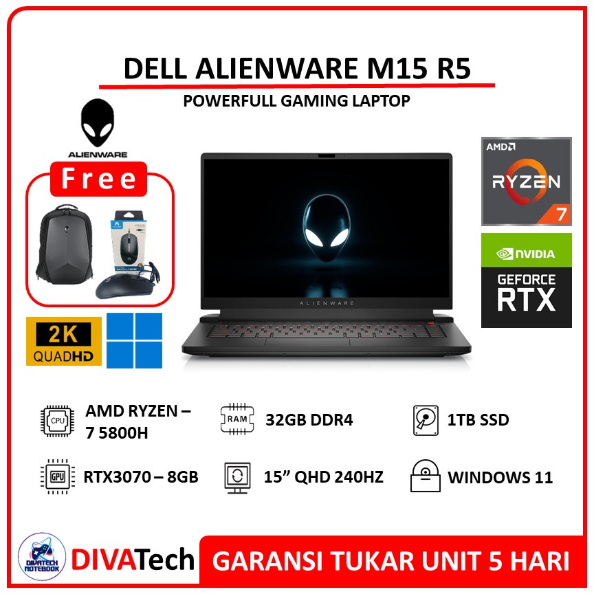 Dell Alienware M15 R5 RTX3070 Ryzen 7 5800H 32GB 1TB SSD QHD 240Hz W11