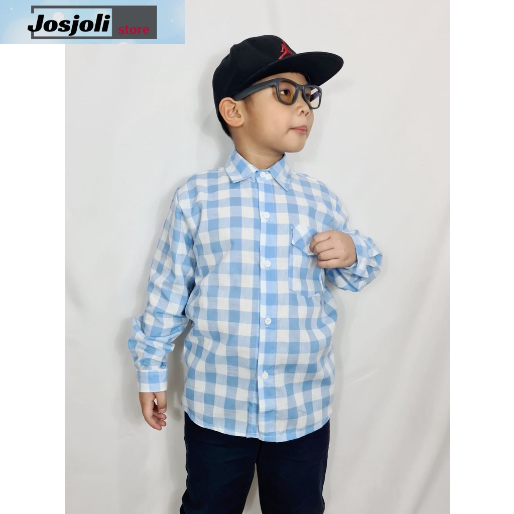 JOSJOLI_STORE/Kemeja Kotak Anak/Kerah KEMEJA Kotak Anak BTS Lengan Panjang/Fashion Anak