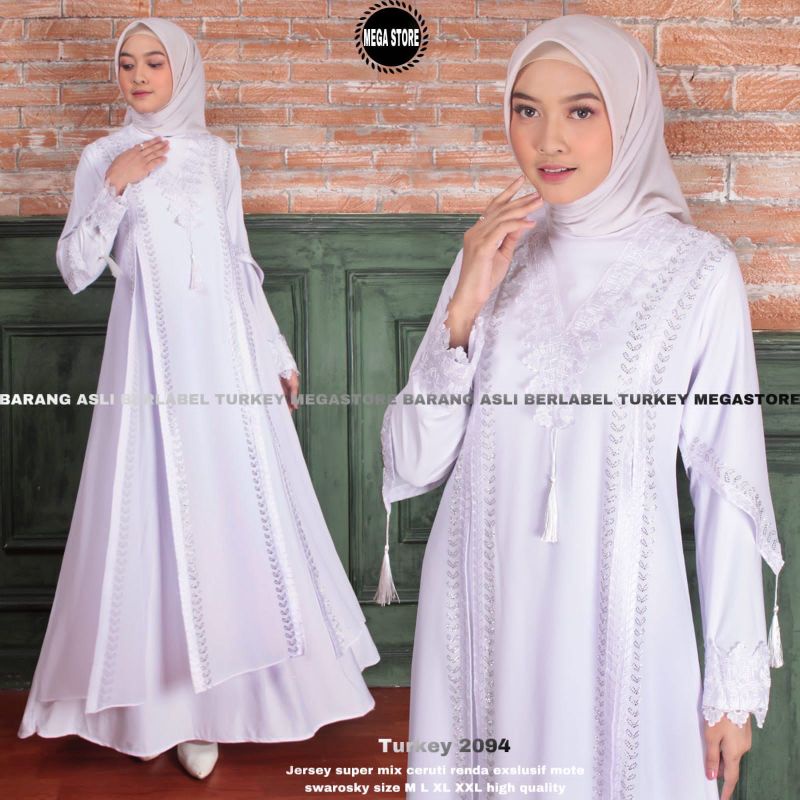 Turkey 2094 by mega store / hawa 670 / gamis abaya turkey white / gamis putih / kaftan putih / baju 