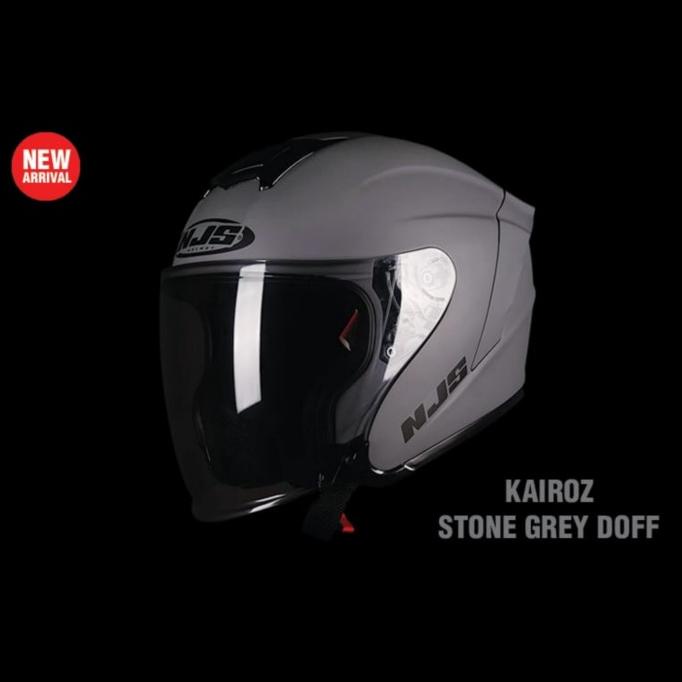 NJS Kairoz Stone Grey Solid | Helm Half Face Abu Original