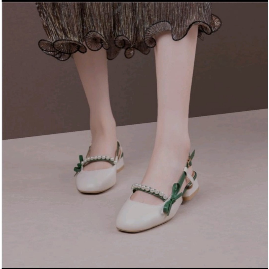 Heels mutiara tali belakang 3 cm