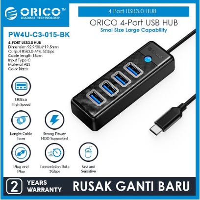 Orico PW4U-C3 Type C to USB HUB 3.0 4Port 5Gbps Cable Length 15Cm