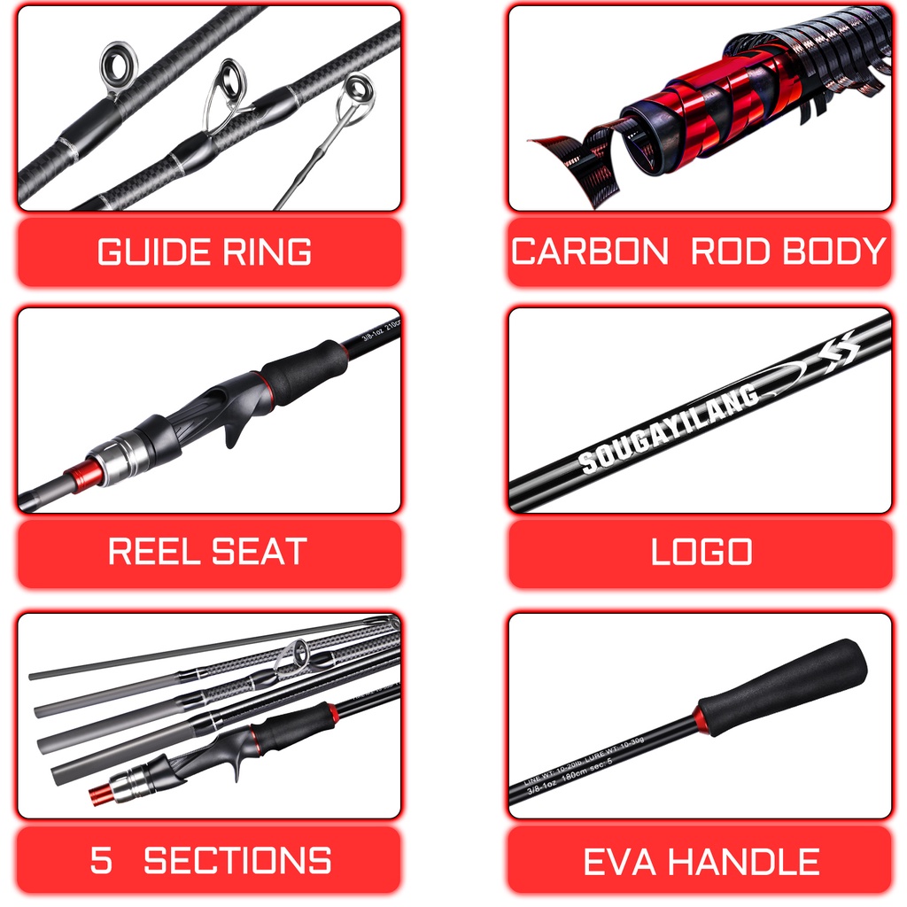 Joran pancing 1.8m2.1m  Carbon Fiber Rod Body 5-6 Setions dengan EVA Handle Fishing Tackle Joran Pancing  For Freshwater Fishing Rod