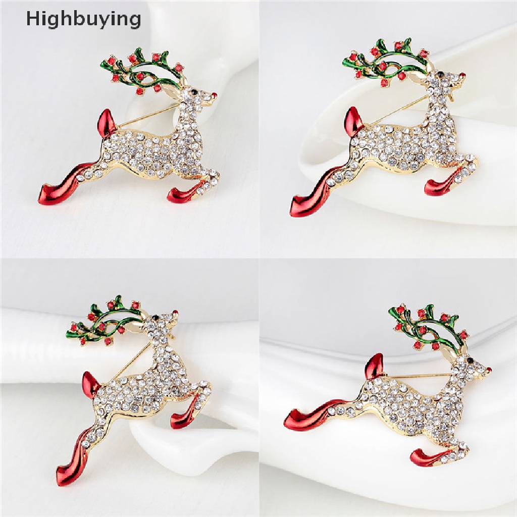 Hbid 1X Baru Berlian Imitasi Kristal Natal Rusa Bros Pin Brooch Hadiah Xmas Nada Emas Glory