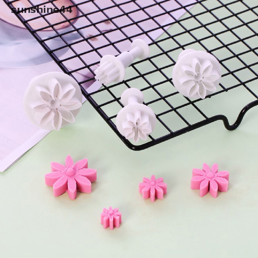 Sunshine 4Pcs Pernikahan Bunga Daisy Kue Plunger Fondant Stamps Cookie Cutter Cetakan.