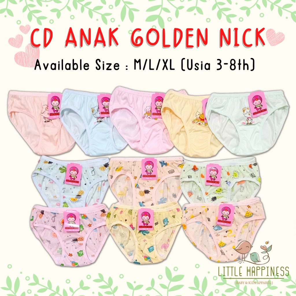 3 PCS GOLDEN NICK Celana Dalam Anak Katun Halus Polos dan Motif