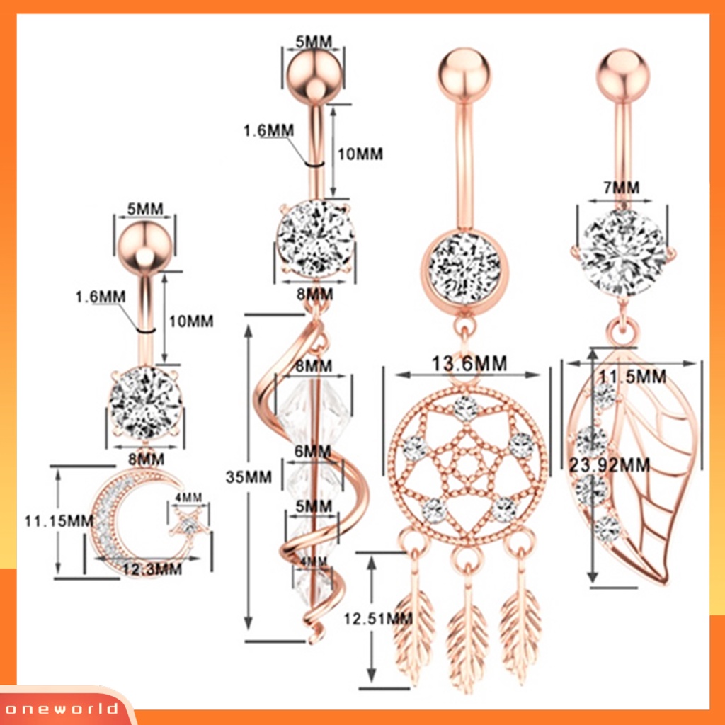 [oneworld] Cincin Pusar Berlian Imitasi Hias Perhiasan Tindik Tubuh Alloy Drop Menjuntai Stud Perut Untuk Pantai