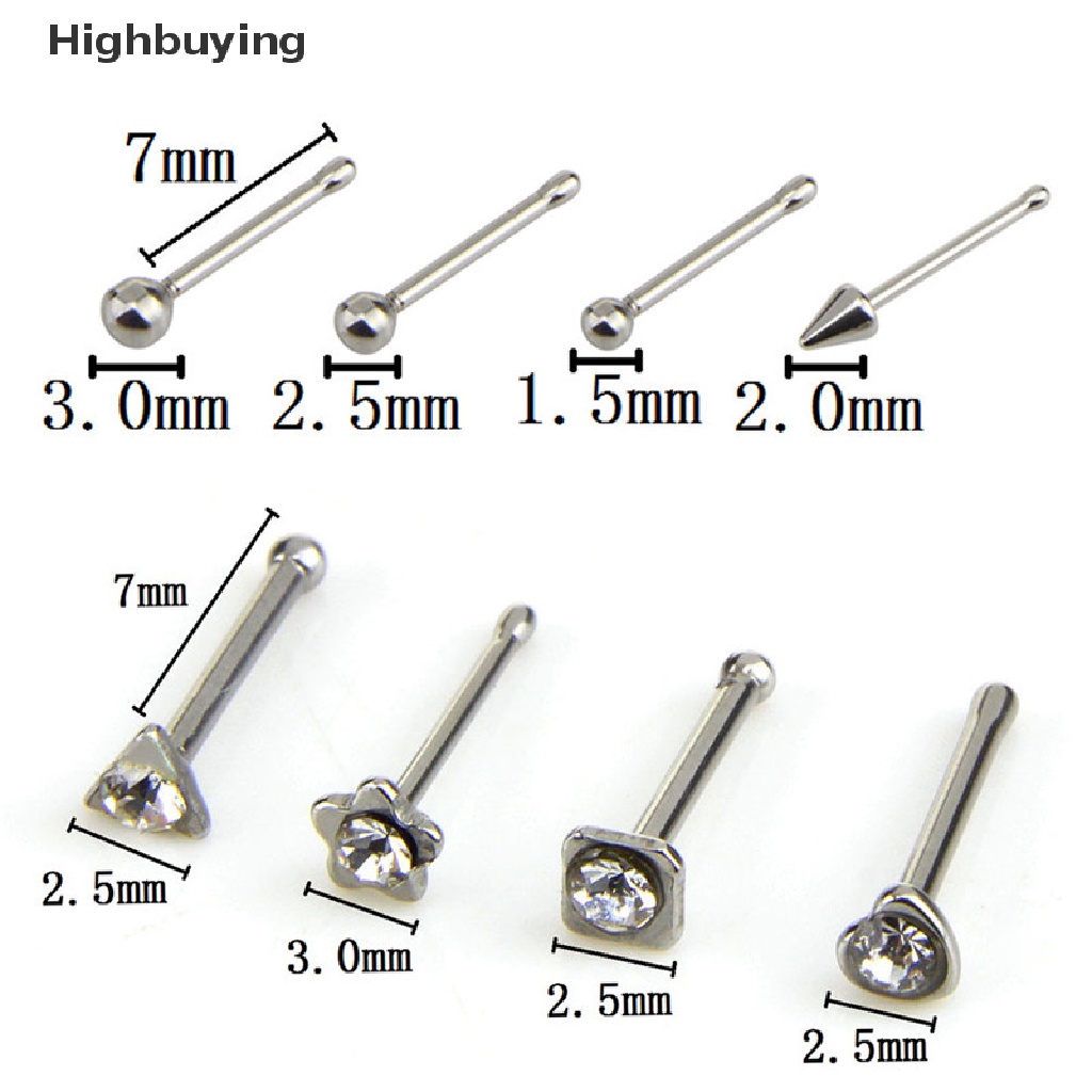 Hbid 14PCS/Set Stainless Steel Kristal Hidung Hoop Septum Cincin Tulang Studs Body Glory