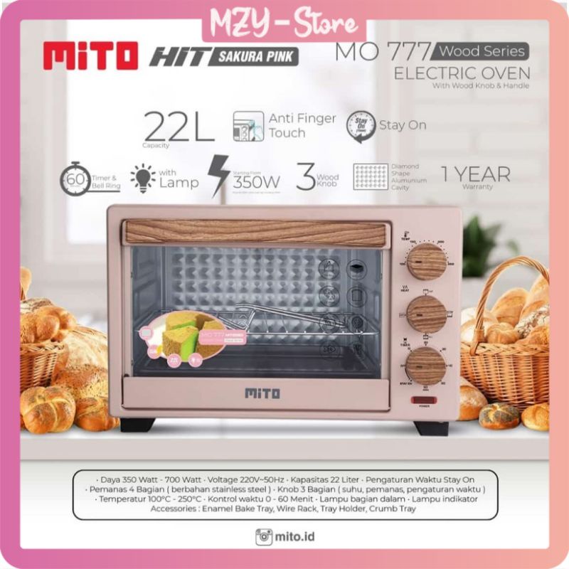 Mito MO777 (FREE Pencapit Anti panas) Oven Listrik MITO HIT MO 777 Low Watt Kapasitas 22 Liter MO777 GARANSI RESMI - MO777 Putih Hitam Silver Sakura Pink Purple Amethyst