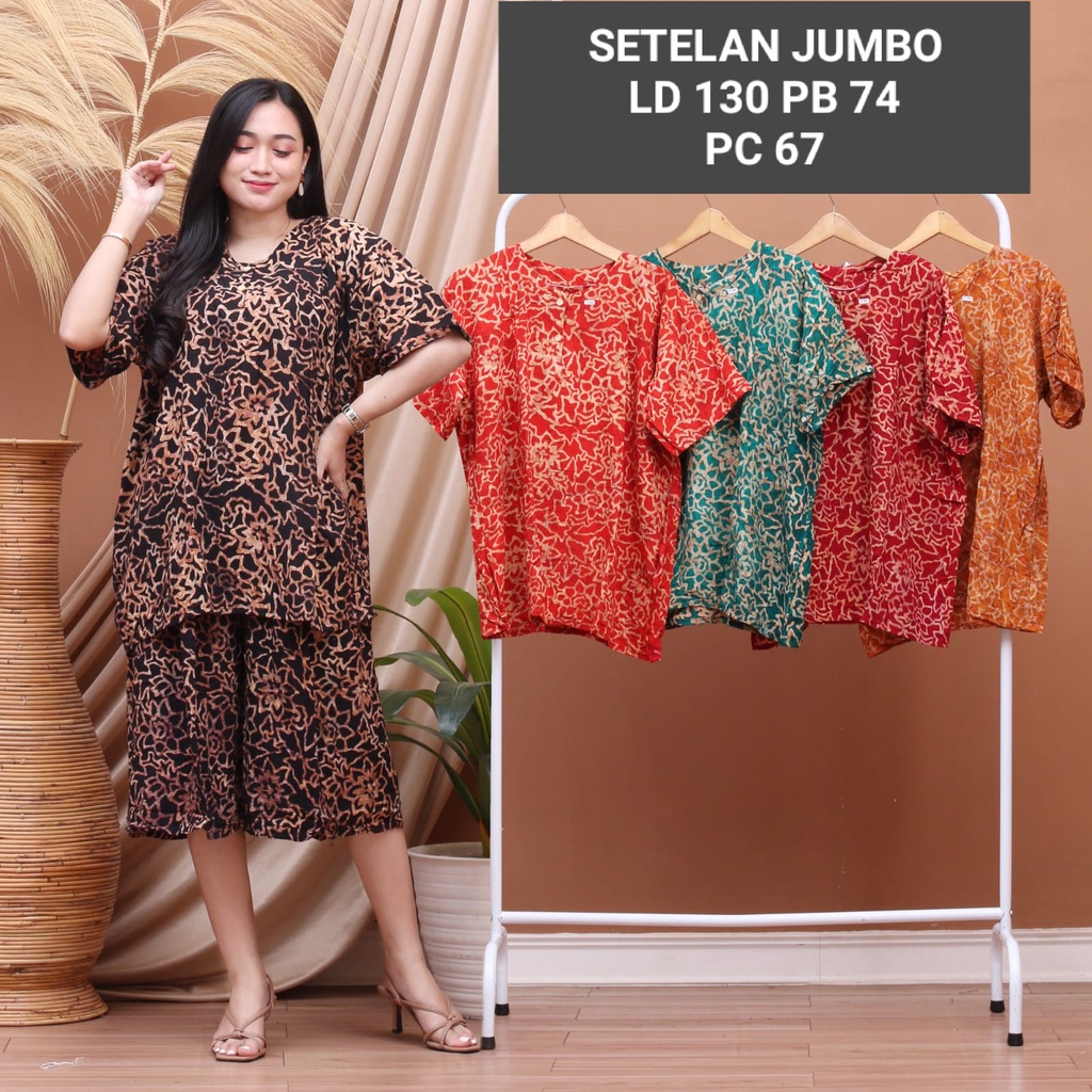 SETELAN KULOT JUMBO WANITA MOTIF LOVE/SETELAN BATIK CAP PEKALONGAN /PIYAMA JUMBO MODERN