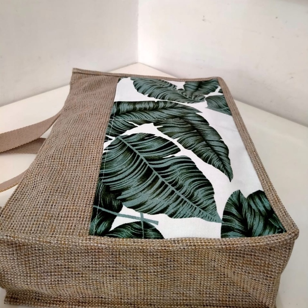 TAS KANVAS TAS GONI SINTETIS KOMBINASI KANVAS MOTIF DAUN PISANG. RIENS COLLECTIONS