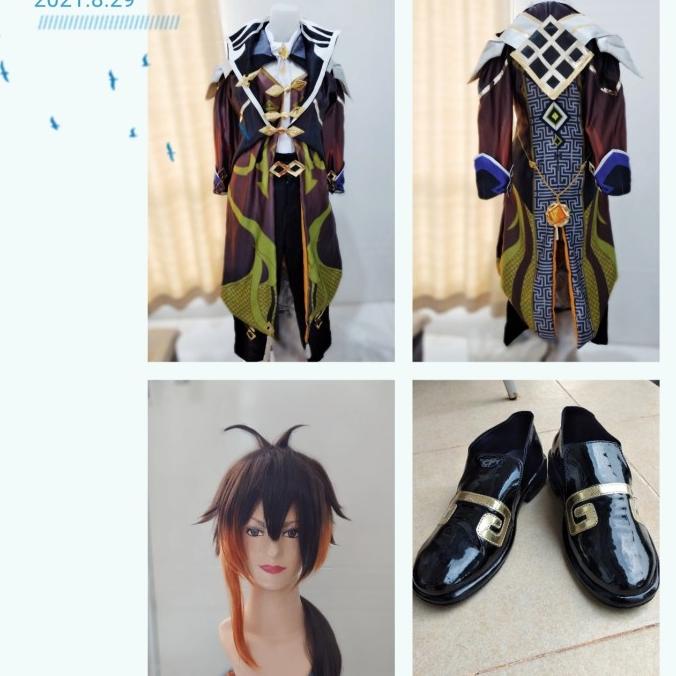 Zhongli wig shoes costume cosplay genshin impact