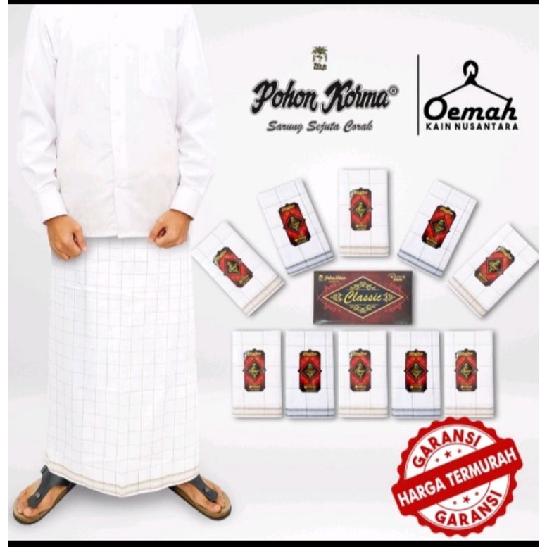 sarung tenun clasic jadul. putih kotak. pohon korma