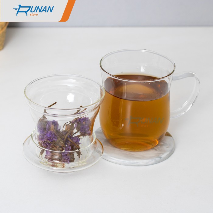 

Terlaris ✨ -Gelas Teh Kaca 300ml Saringan Herbal Tea Infuser Glass Dengan Tutup - Polos- 2.1.23