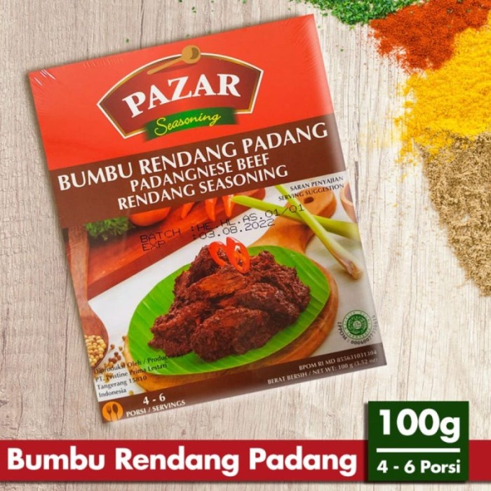 

Terlaris ✨ - PAZAR BUMBU RENDANG PADANG - Bumbu Masak Instan Box 100g 2.1.23