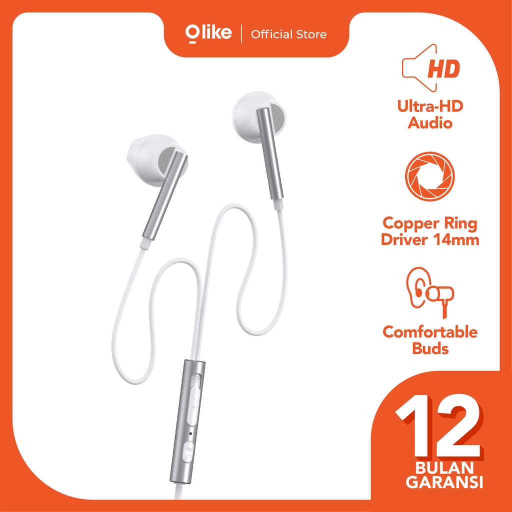 Olike OH-W2H HEADSET WIRED Earphone Headset Copper Ring HD Audio Garansi Resmi 1 Tahun