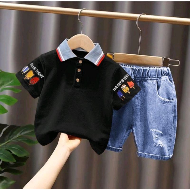 SETELAN KAOS POLO CELANA JEANS ANAK LAKI LAKI USIA 1 SAMPAI 5 TAHUN/BAJU ANAK/PAKAIAN ANAK/SETELAN ANAK