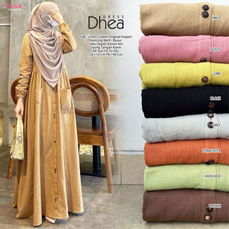 DHEA DRESS LINEN CRINGKLE IMPORT LD 110 PJ 140 FIT XXL BY ALILA