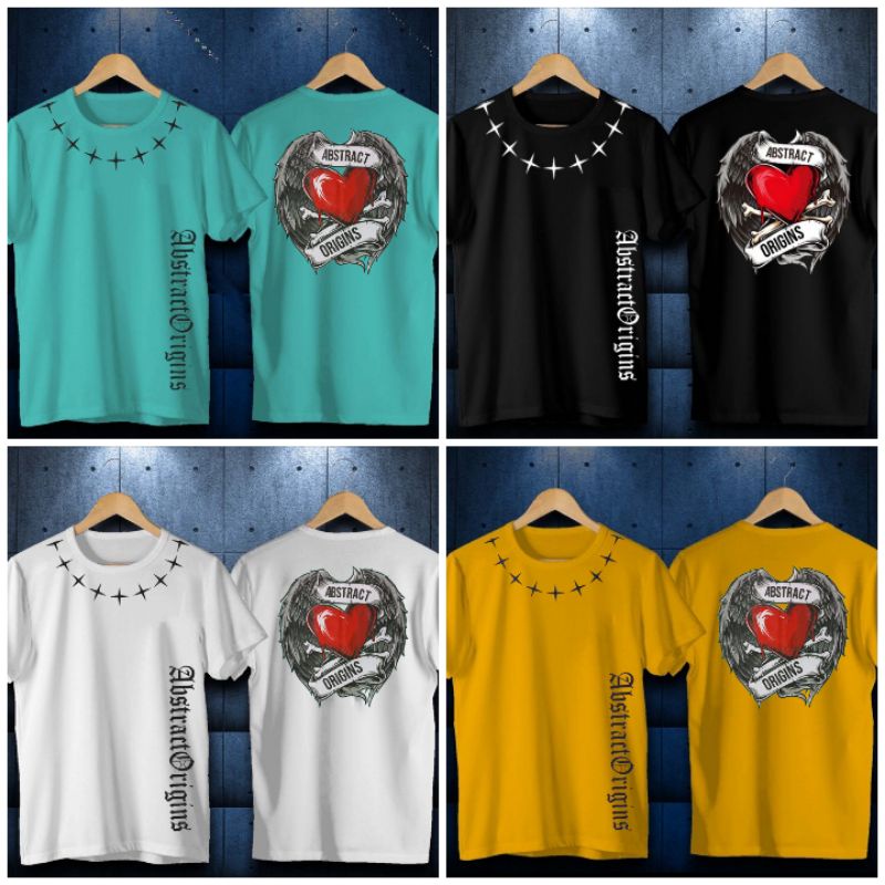 ENJIEI STORE / BAJU KAOS ABSTRACT ORIGINS / LOVE WINGS KAOS / MOTIF SAYAP HATI  / BAJU KAOS PRIA KER