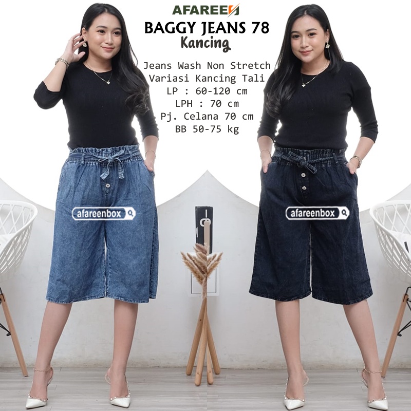 AFAREEN - Kulot Jeans 78 Wanita Celana Jeans Pendek 7/8 Baggy Jeans Pendek Wanita BB 50-75