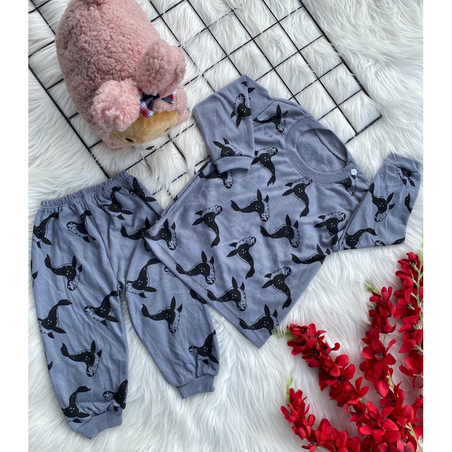 stelan baju bayi laki laki perempuan lucu murah motif singa laut PANJANG 3-18 bulan