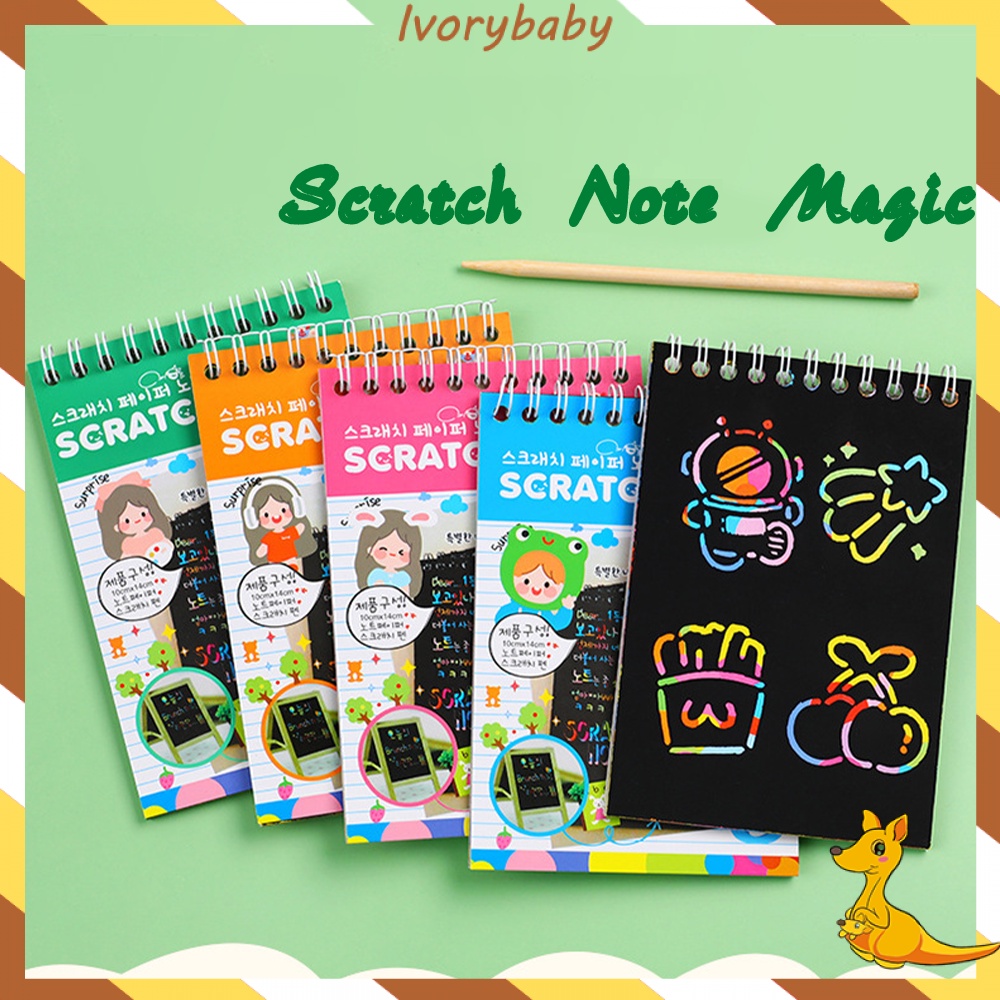 Ivorybaby Scratch note kecil Rainbow scratch paper note book Buku magic warna