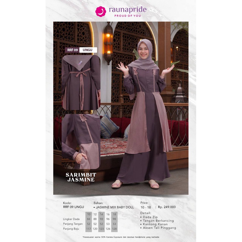 ( Sarimbit Jasmine Sarimbit Rauna RRF 09 ) Gamis Remaja Rauna RRF 09 Ungu MIlo Hijau dan Olive