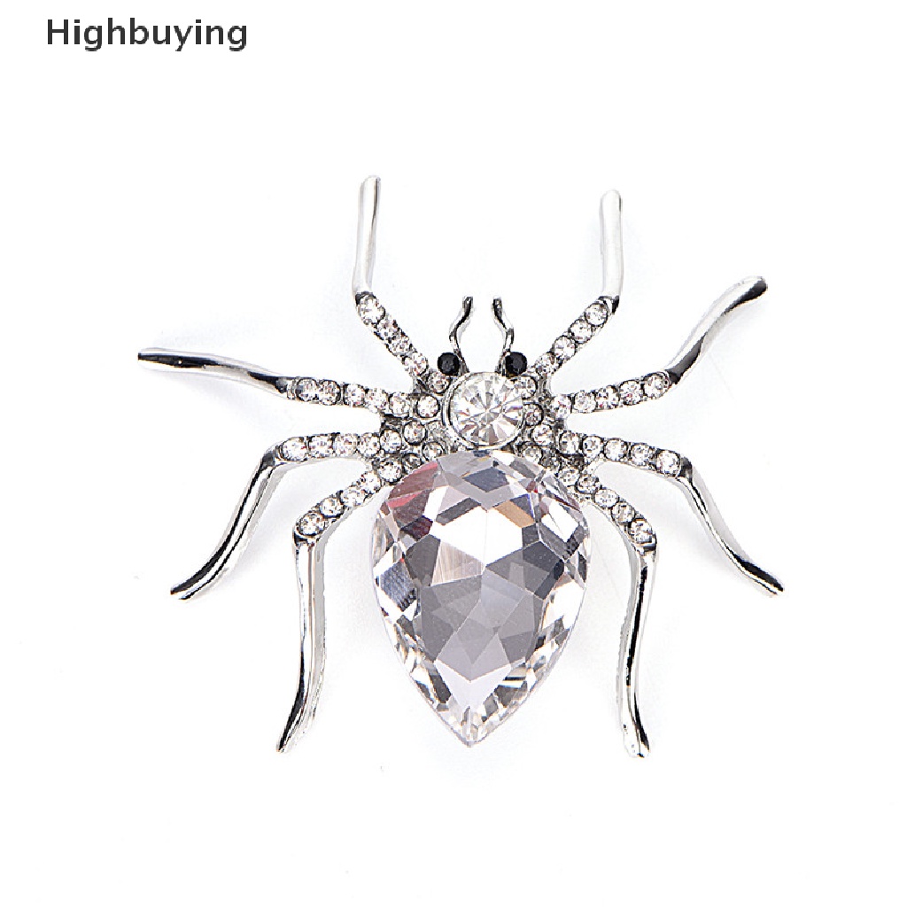 Hbid Perhiasan Bros Fashion Lapis Perak Spider Putih Elegan Kristal Brooch Pin Glory