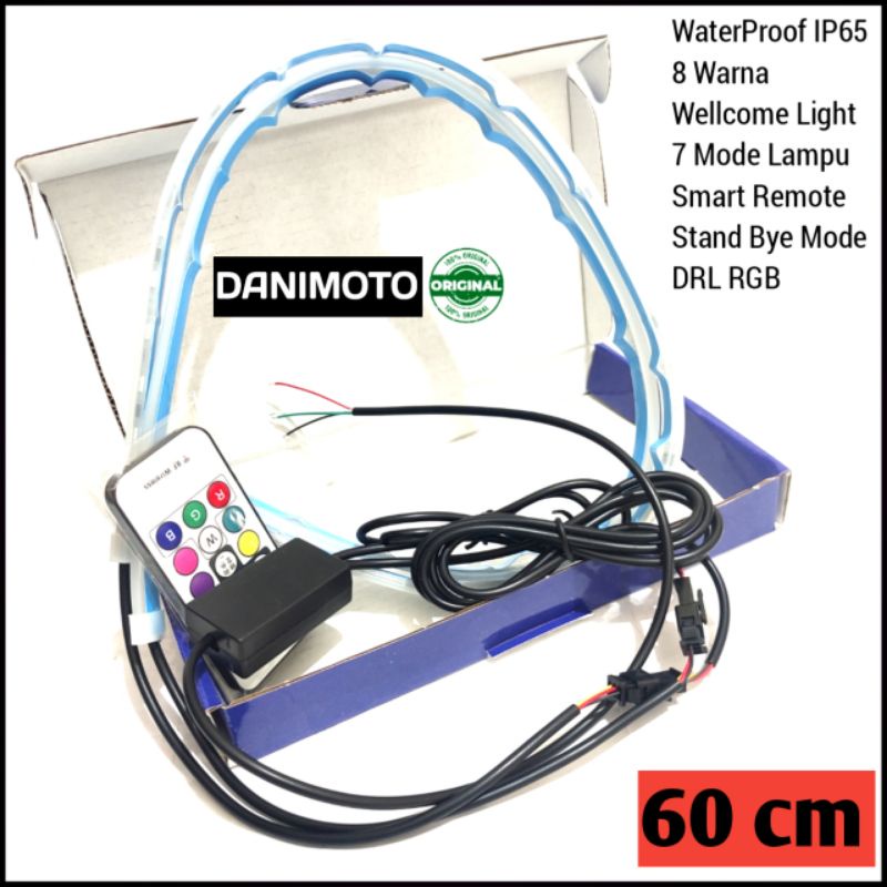 Motoled Lampu Alis Remote DRL RGB 60 cm mobil Motor New Old Nmax Vario PCX ADV Murah 8 warna 7 Mode 